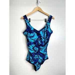 Island Pearls Swimsuit‎ One Piece Blue/Black Plus Size 18